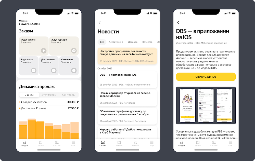 В iOS-приложении Яндекс Маркета для продавцов появилась «Сводка»