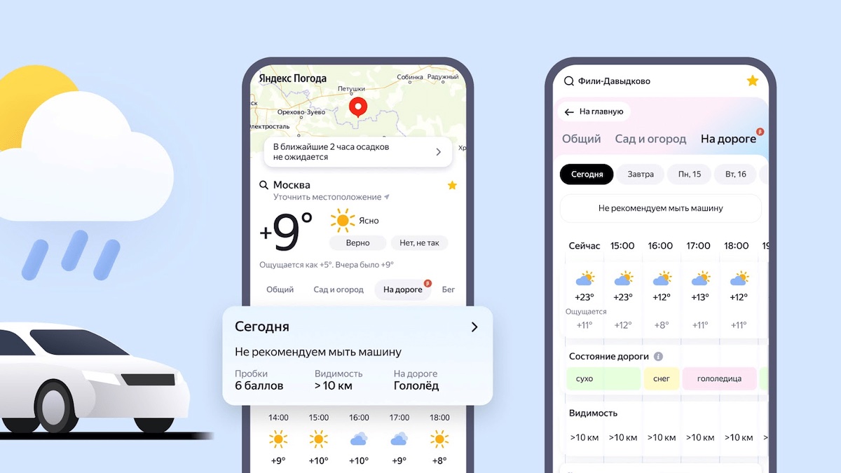На Яндекс Погоде появился прогноз для автомобилистов