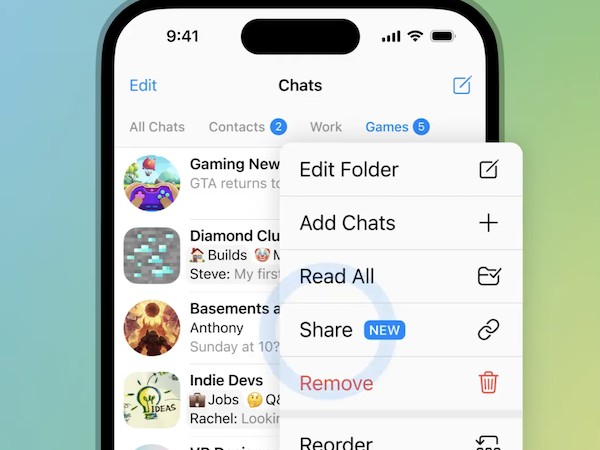 В Telegram появилась возможность быстро делиться десятками чатов с помощью одной ссылки