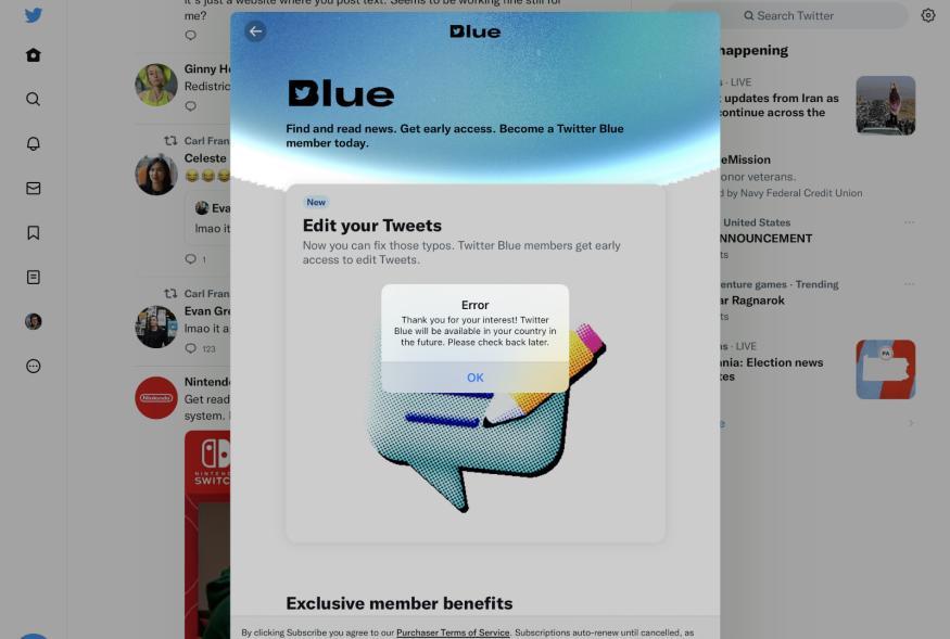 Twitter приостановил оформление подписки Twitter Blue