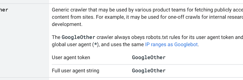 Google добавил в список краулеров новый сканер GoogleOther