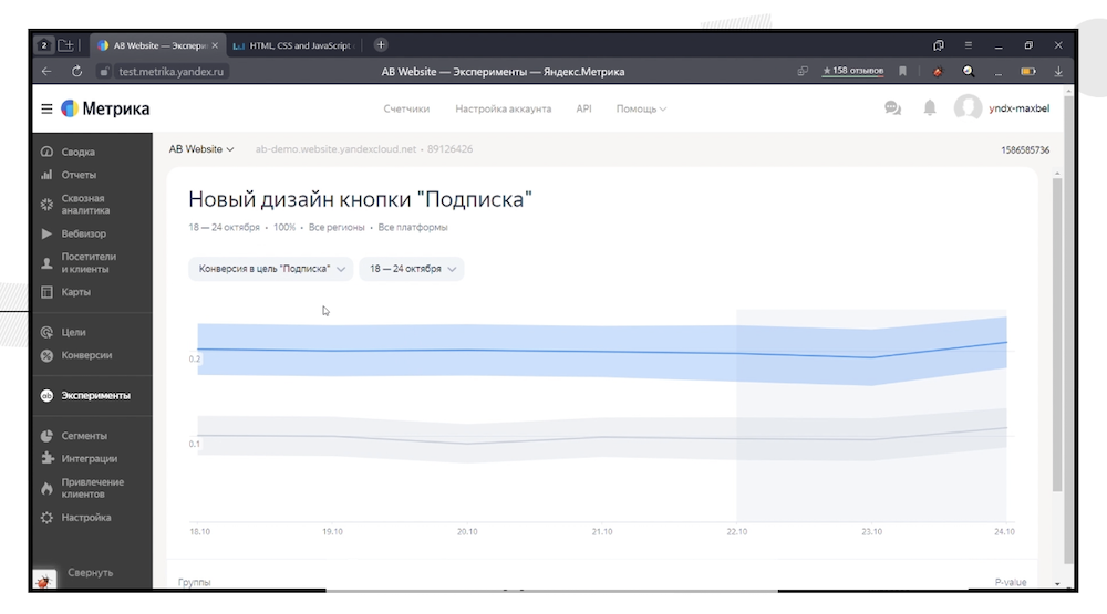 В интерфейсе Яндекс Метрики появился новый инструмент проведения A/B-экспериментов