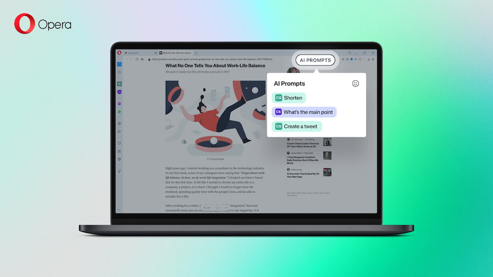 Вышла новая версия Opera с AI Prompts